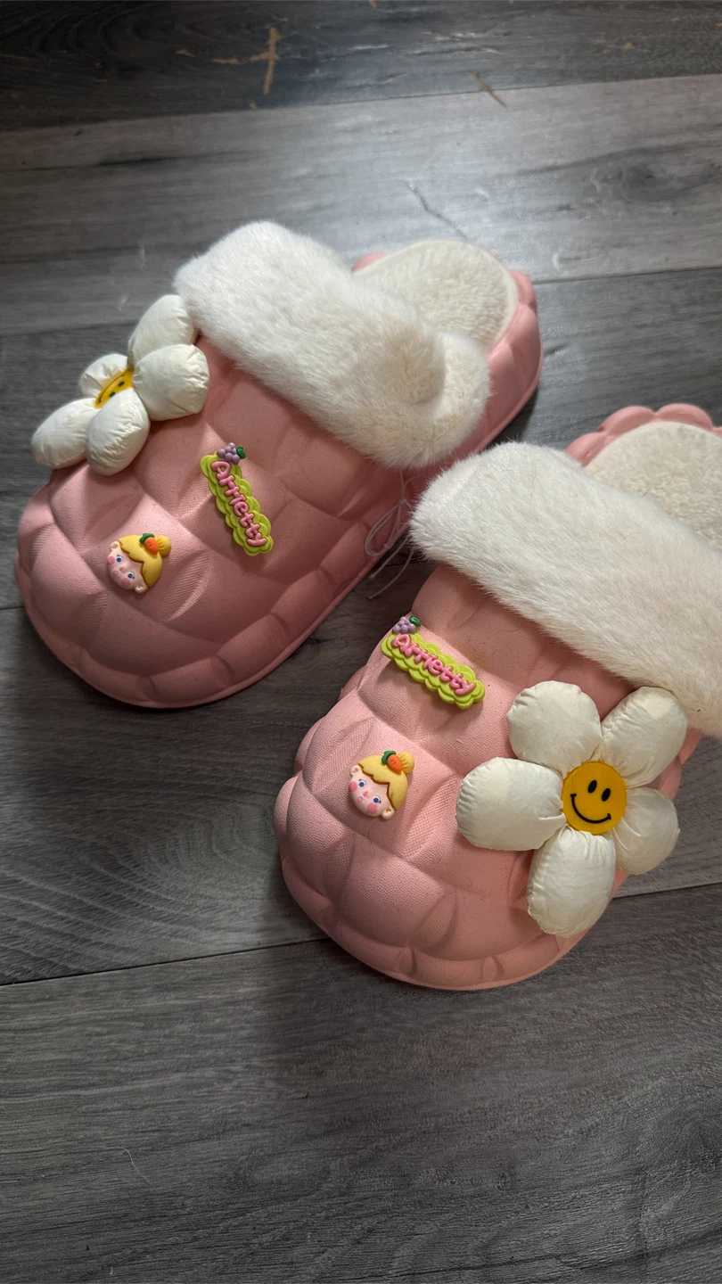 Pink Fuzzy Slippers with Charms