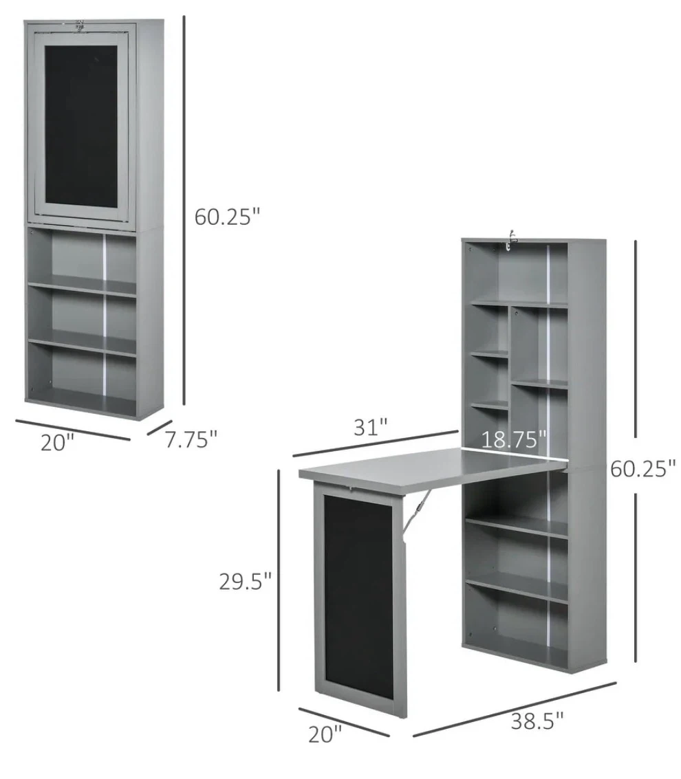 HOMCOM Convertible Folding Desk- Gray - photo 2