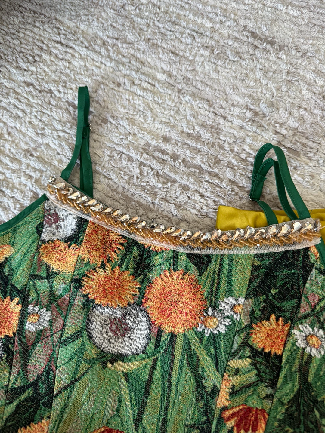 Embroidered Floral Corset Top with Yellow Skirt Set Size S - photo 3