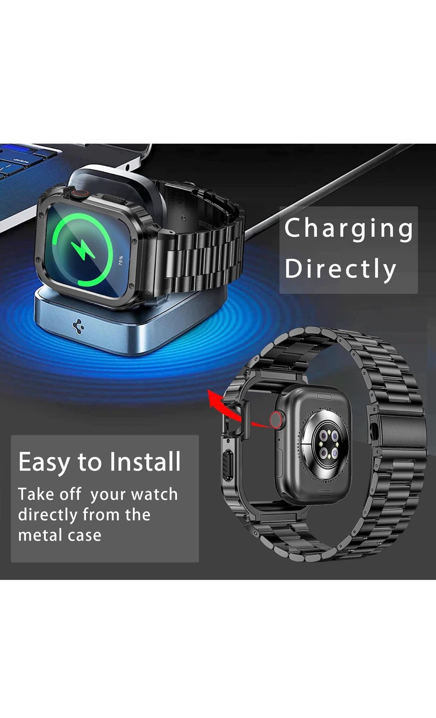 Black Stainless Steel Watch Case and Band for Apple Watch