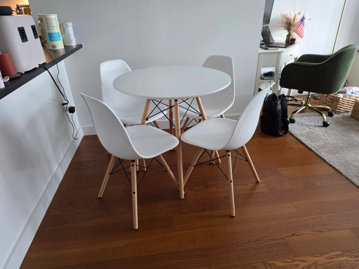White Round Dining Table Set with 4 Chairs