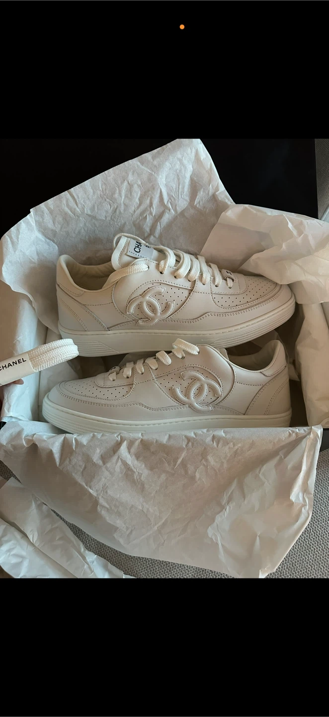 White Chanel CC Sneakers