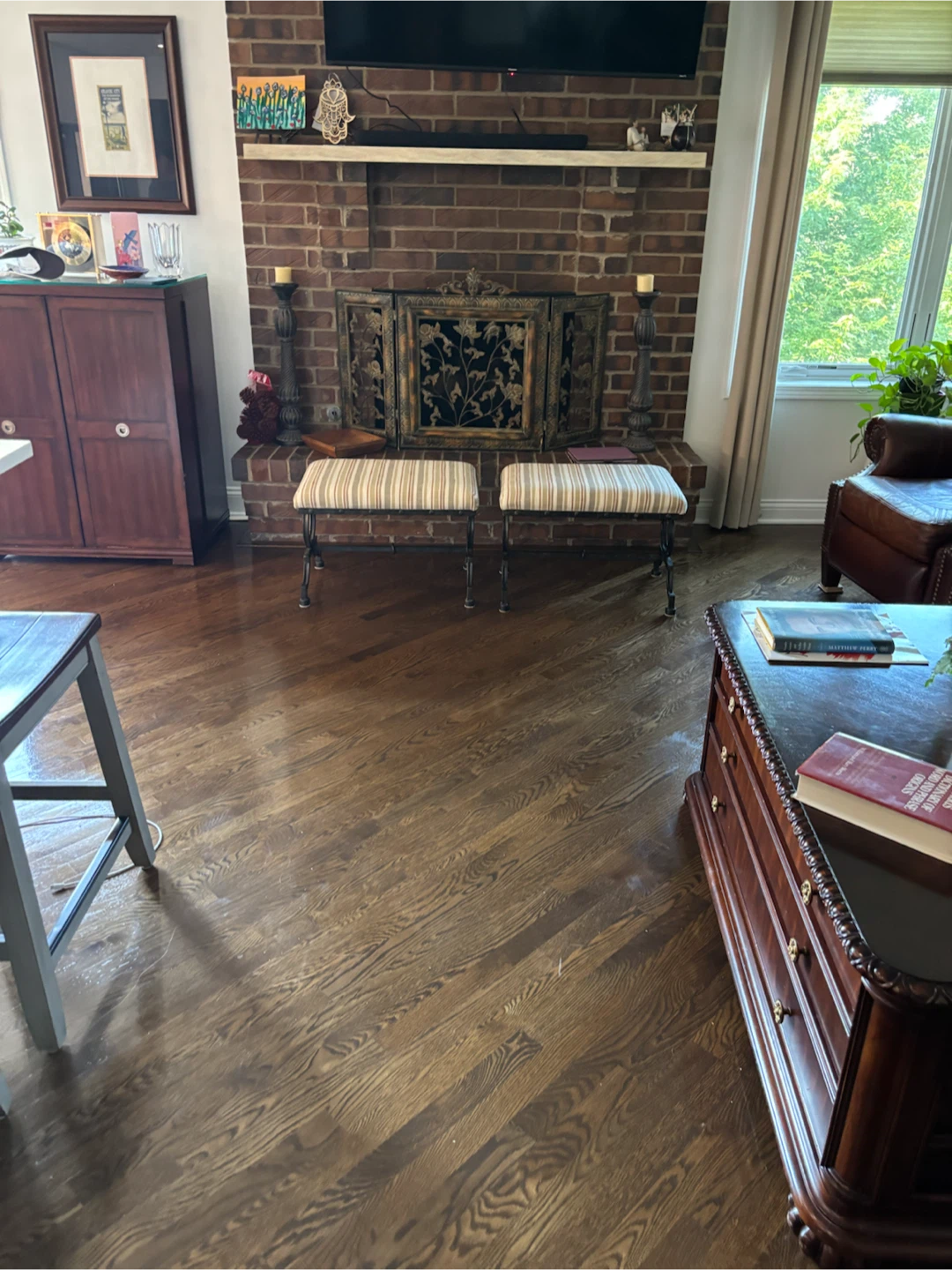 Pair of Striped Upholstered Benches