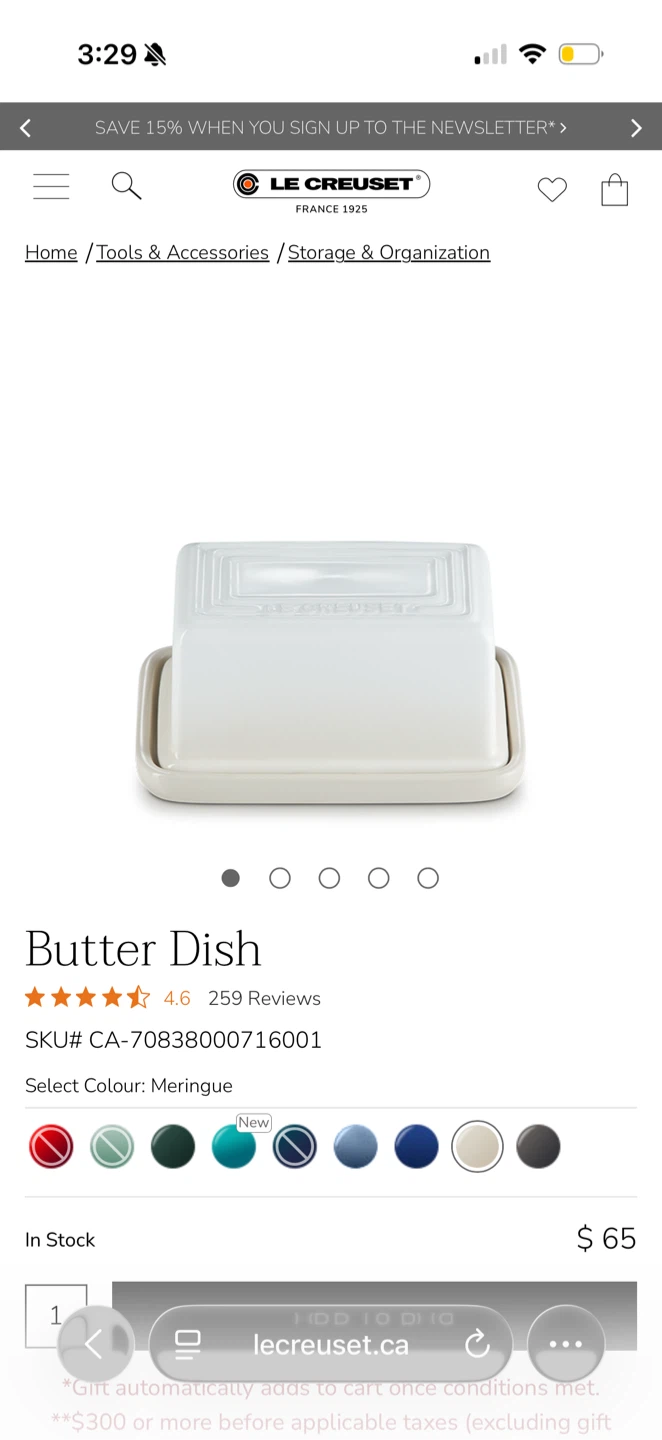 Le Creuset Butter Dish Meringue 19cm