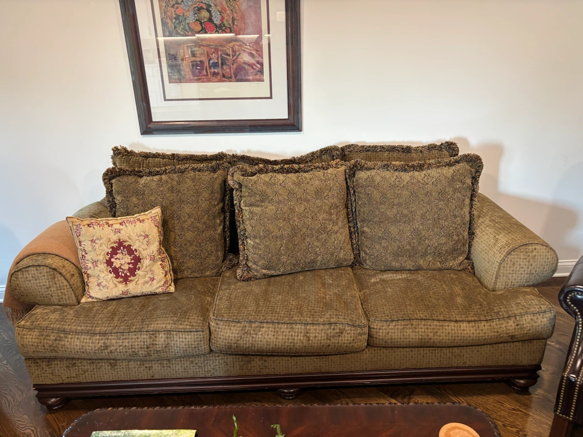 Green Floral Pattern Sofa with Accent Pillows