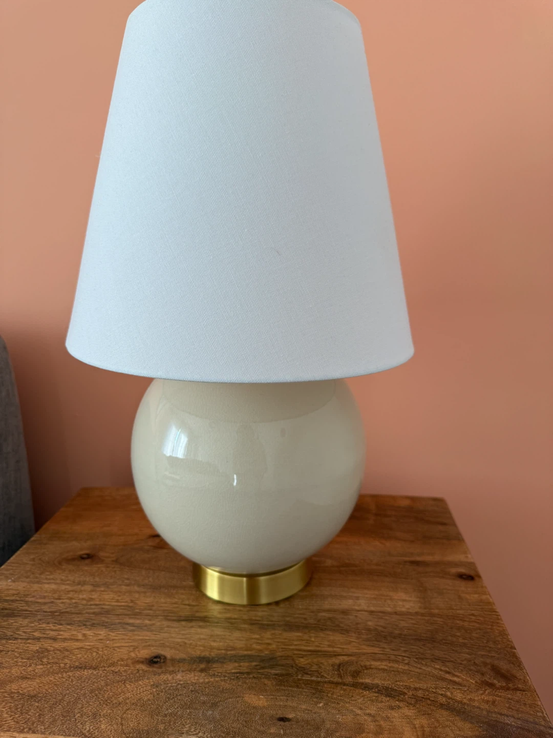 Two Cream Ceramic Table Lamp with Gold Base