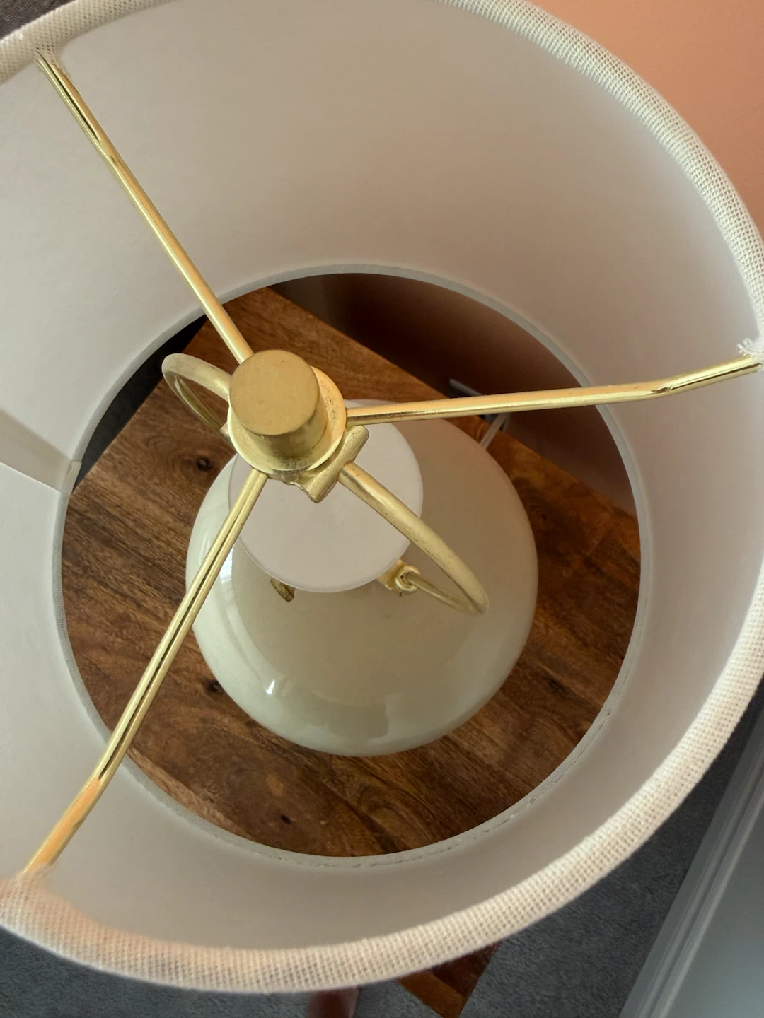 Two Cream Ceramic Table Lamp with Gold Base - photo 3