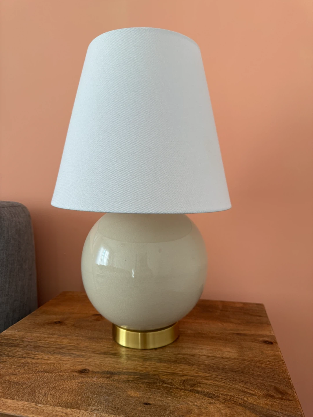Two Cream Ceramic Table Lamp with Gold Base - photo 5