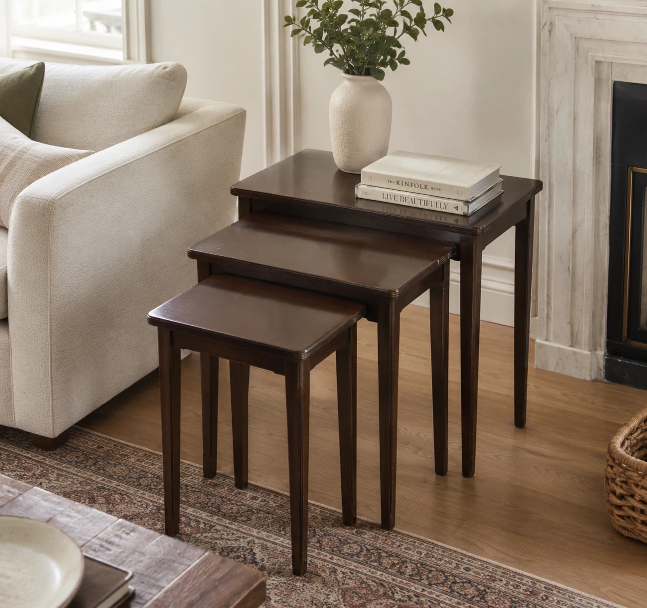 Nest of 3 Dark Wood Side Tables