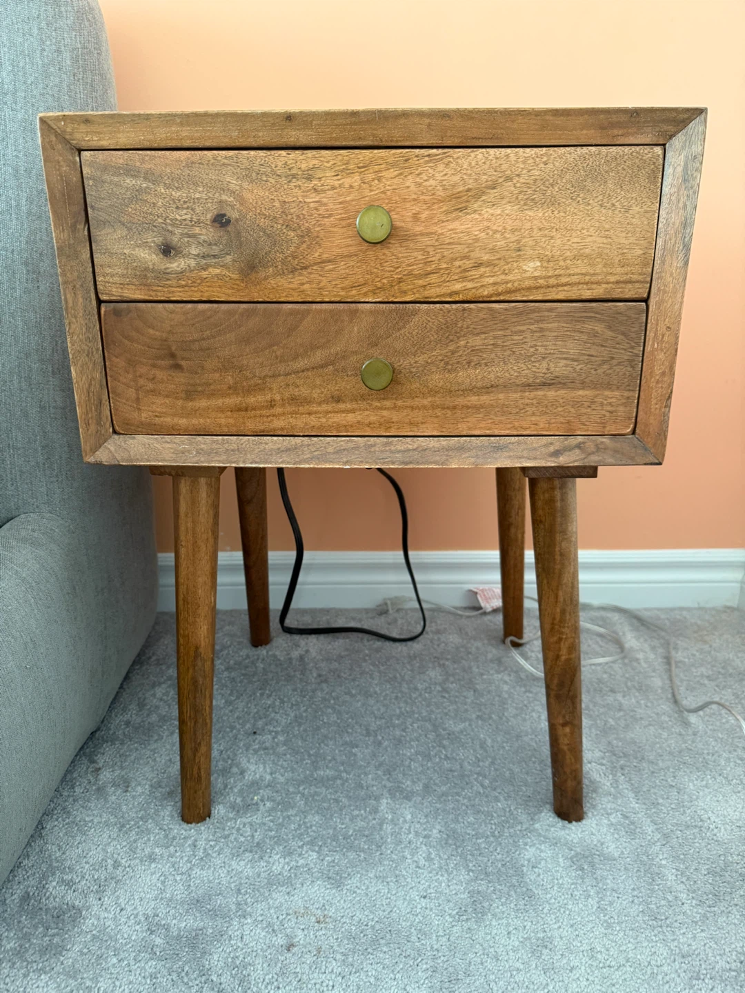 Two Solid Wood Nightstand with 2 Drawers