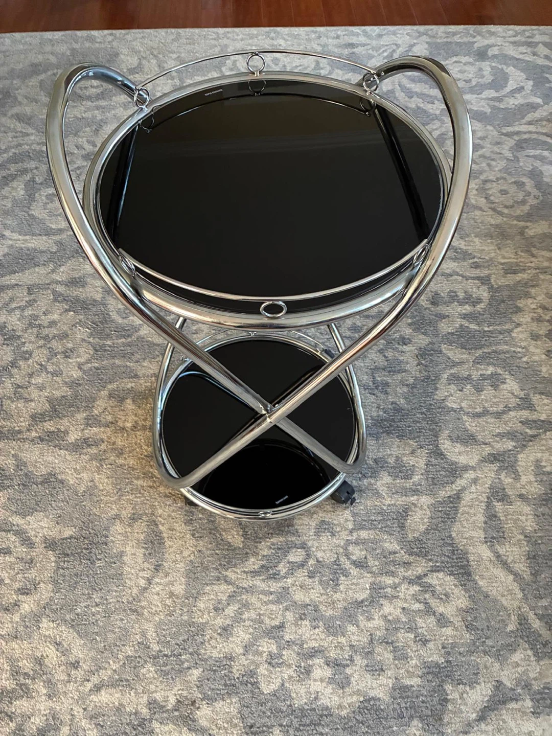 Chrome and Black Glass Bar Cart