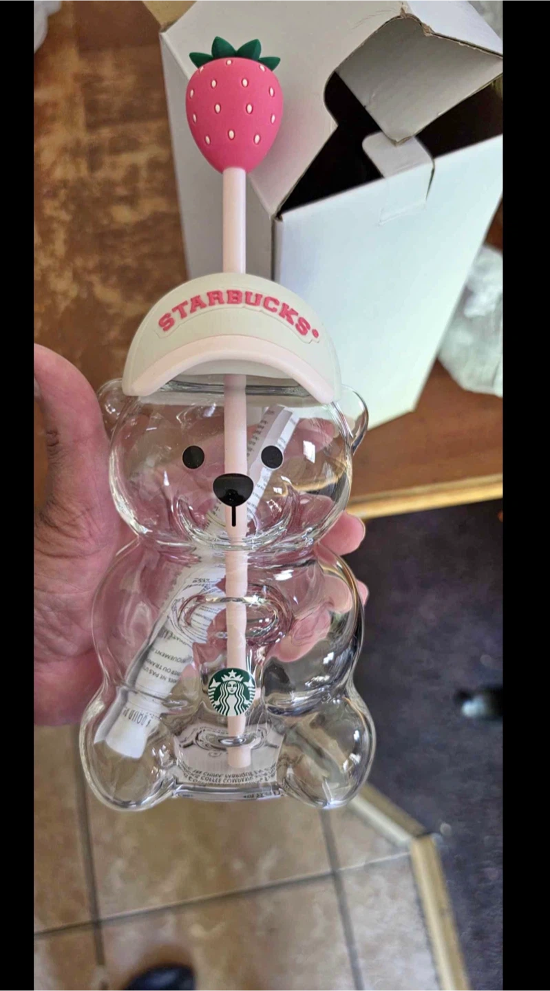 Starbucks Bearista Glass Drink Tumbler with Strawberry Straw