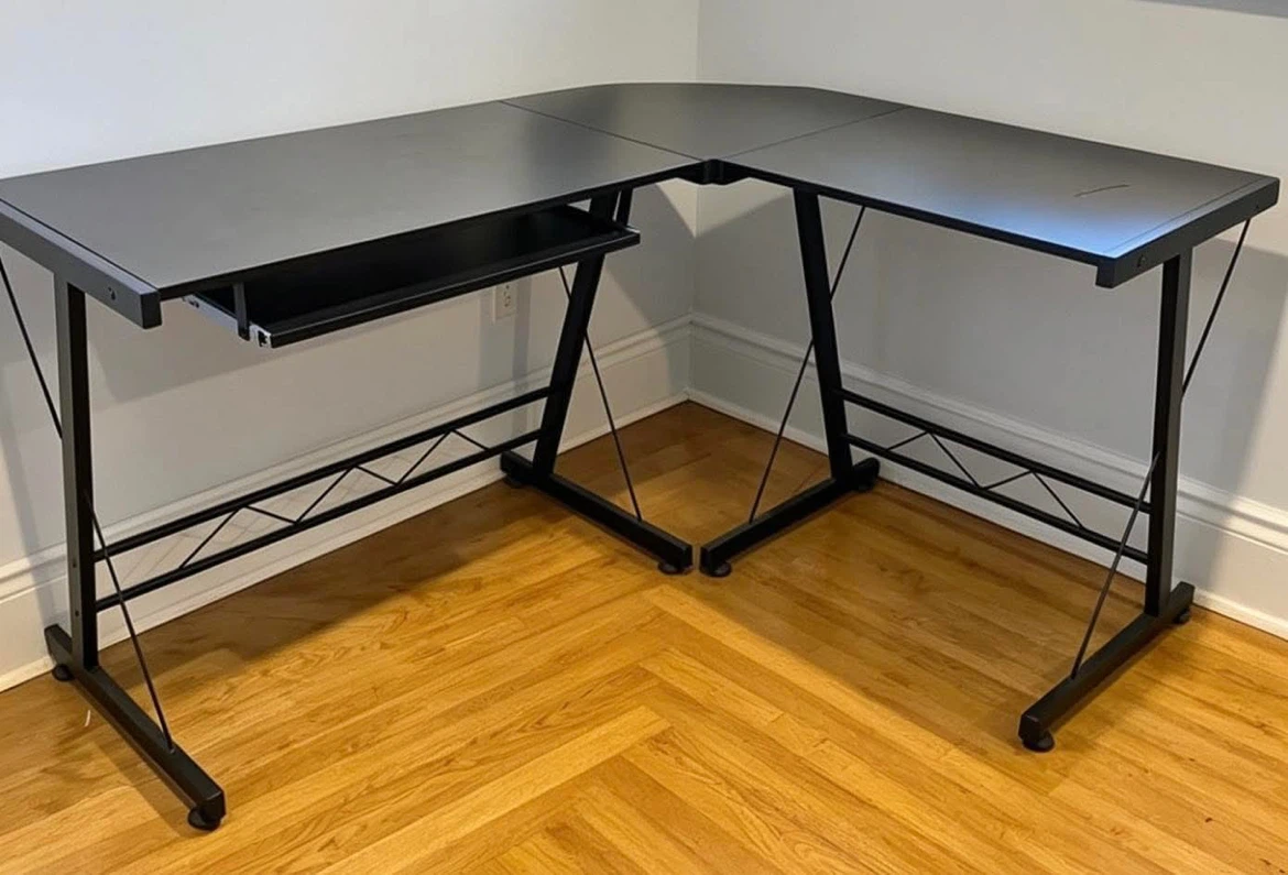 Black L-Shaped Corner Desk with Keyboard Tray
