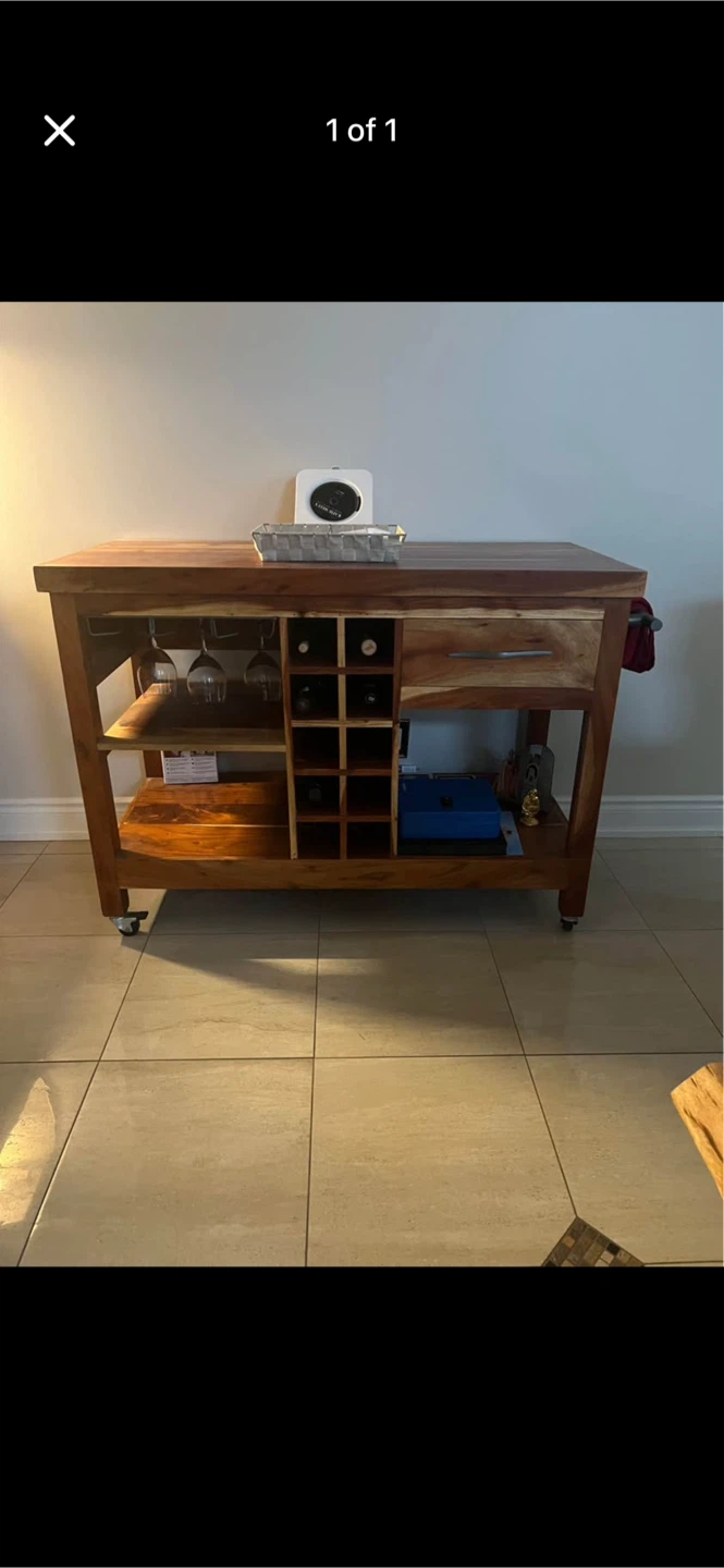 Wooden Kitchen Island with Wine Rack and Glass Holders