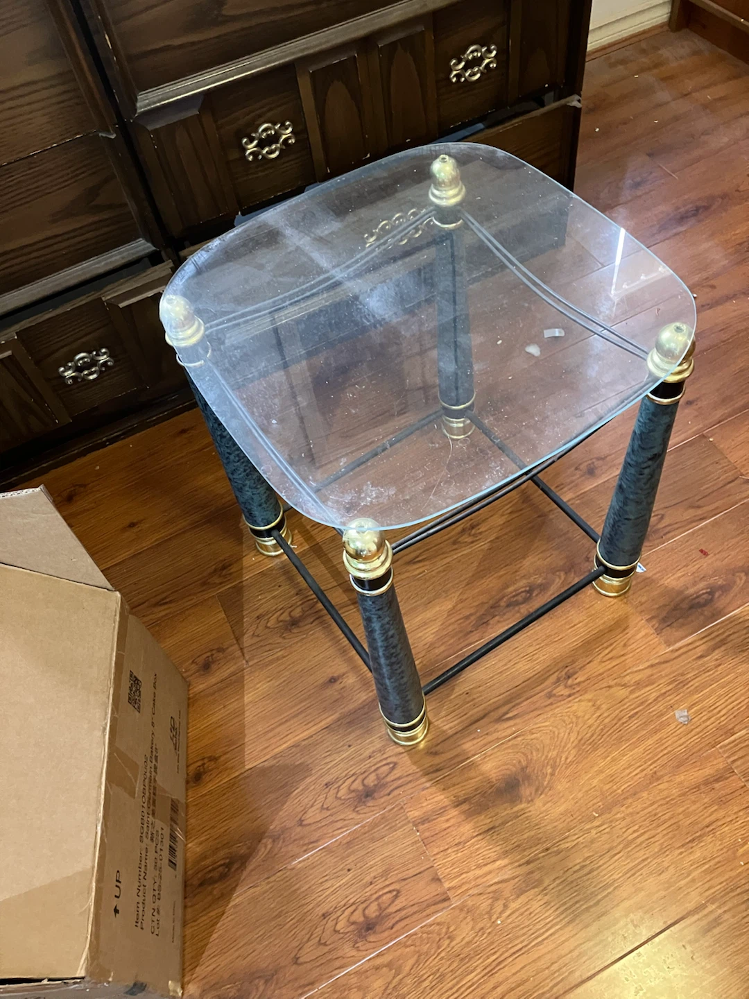 Glass and Metal Side Table with Gold Accents