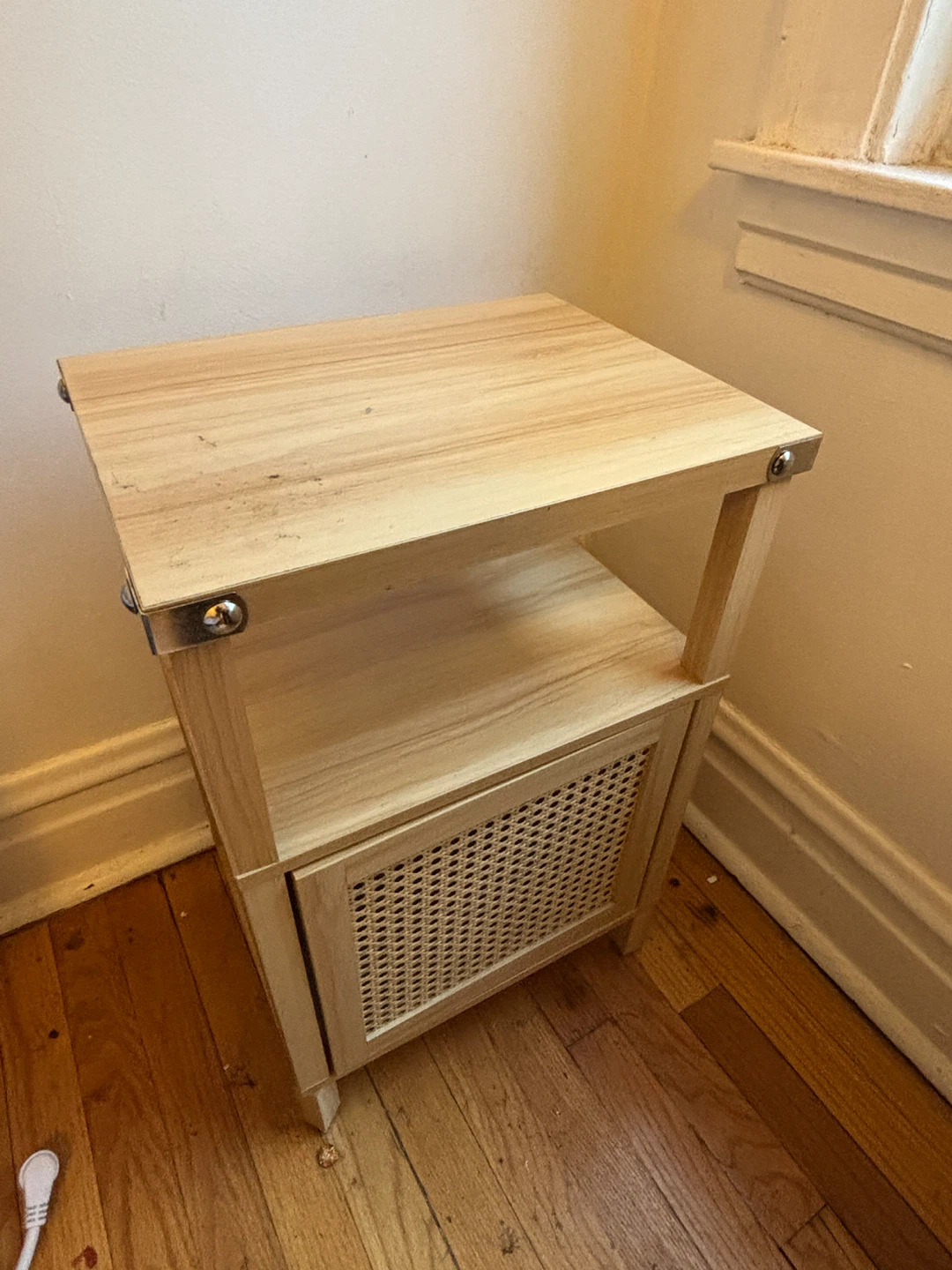 Wood Nightstand with Cane Door