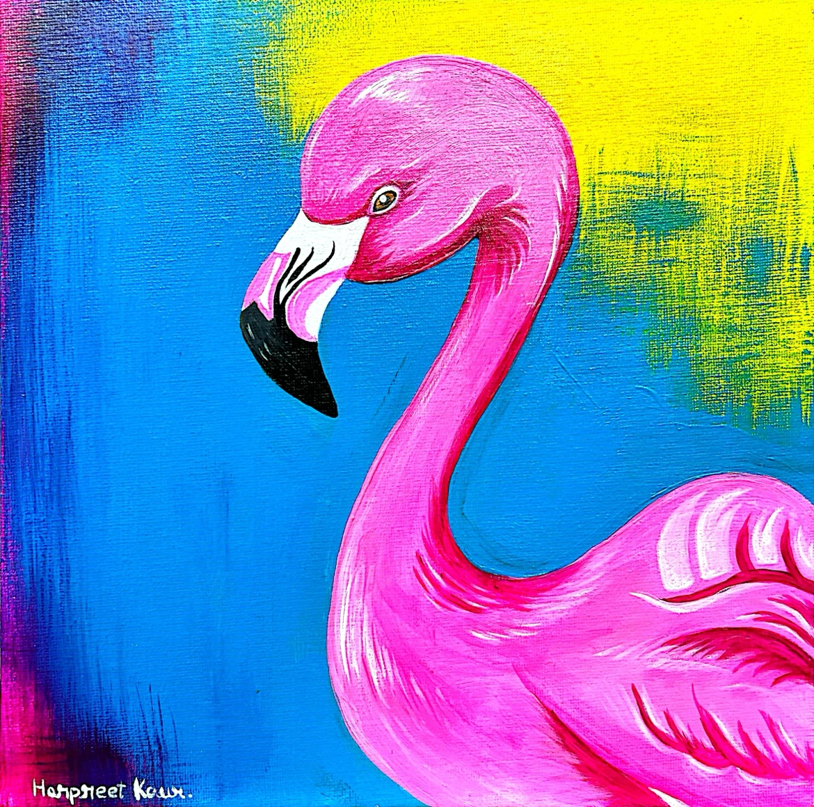 Hand-painted Flamingo Art Canvas