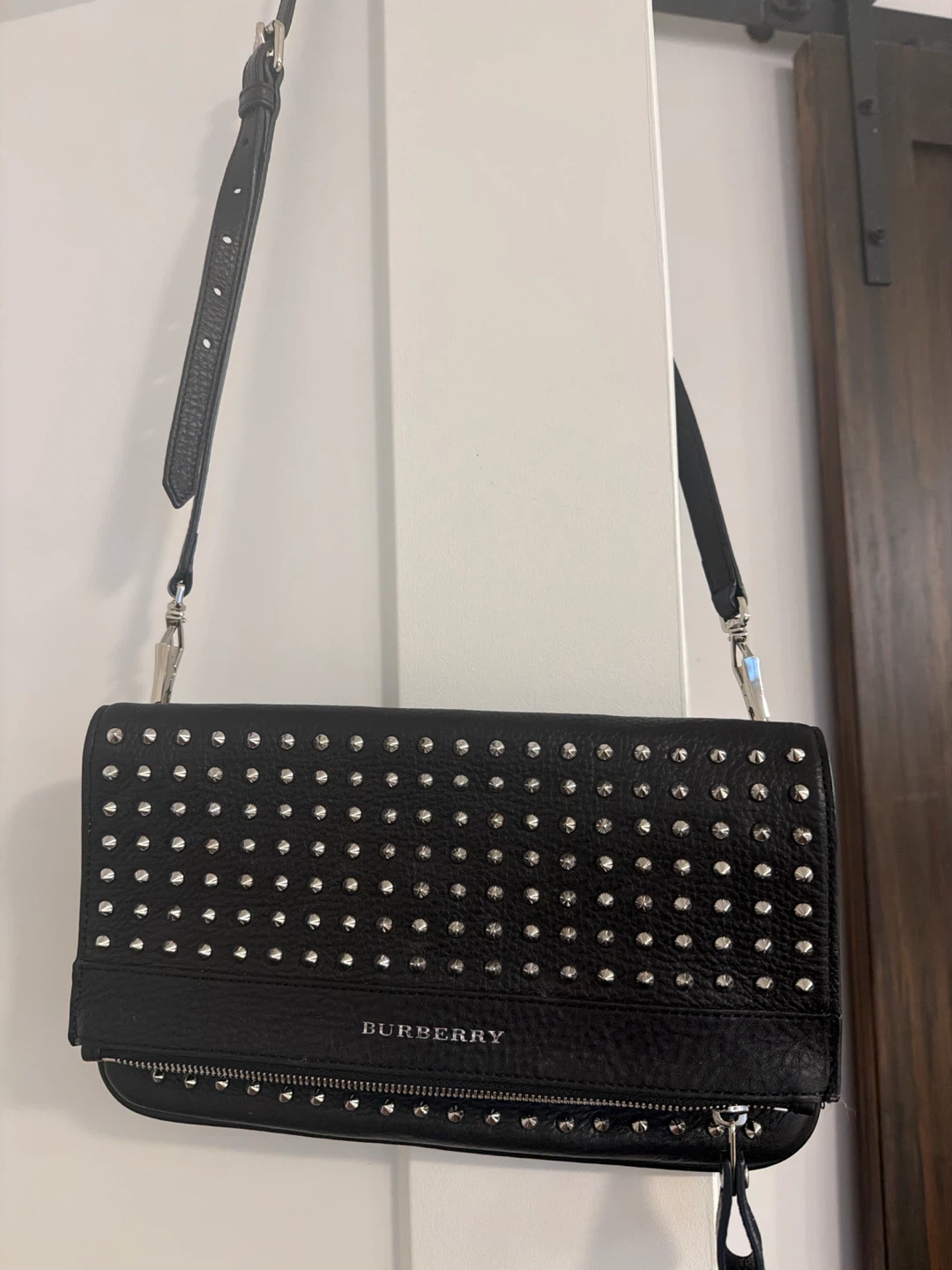 Burberry Studded Black Leather Clutch/Crossbody Bag