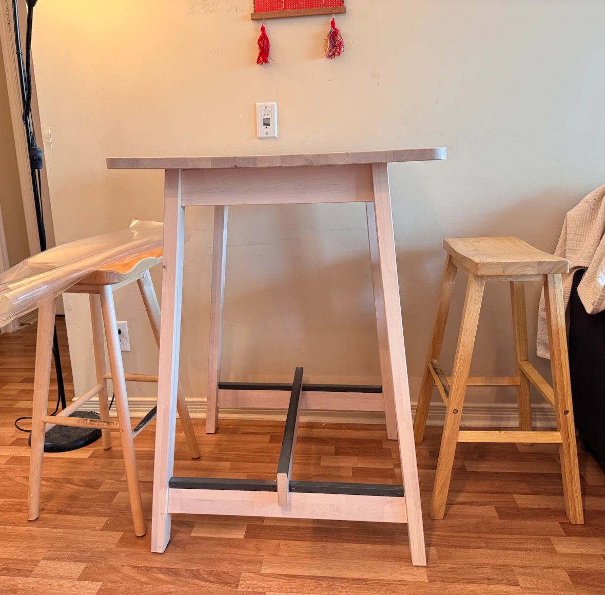 IKEA Light Wood Bar Table with 2 stools
