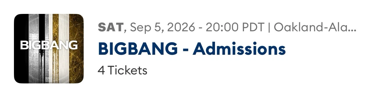 BIGBANG Oakland Tickets - September 5, 2026
