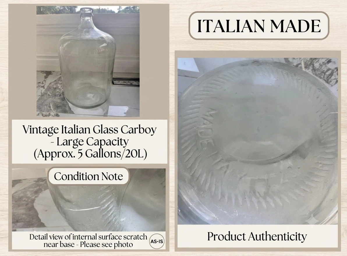 Large Vintage Italian Glass Carboy / DemiJohn – 19" Floor Vase