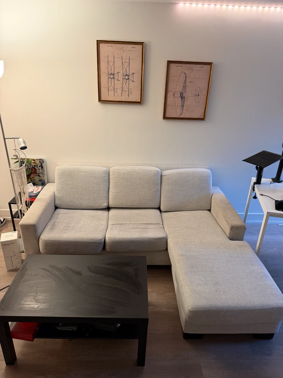 Light Grey Sectional Sofa with Chaise