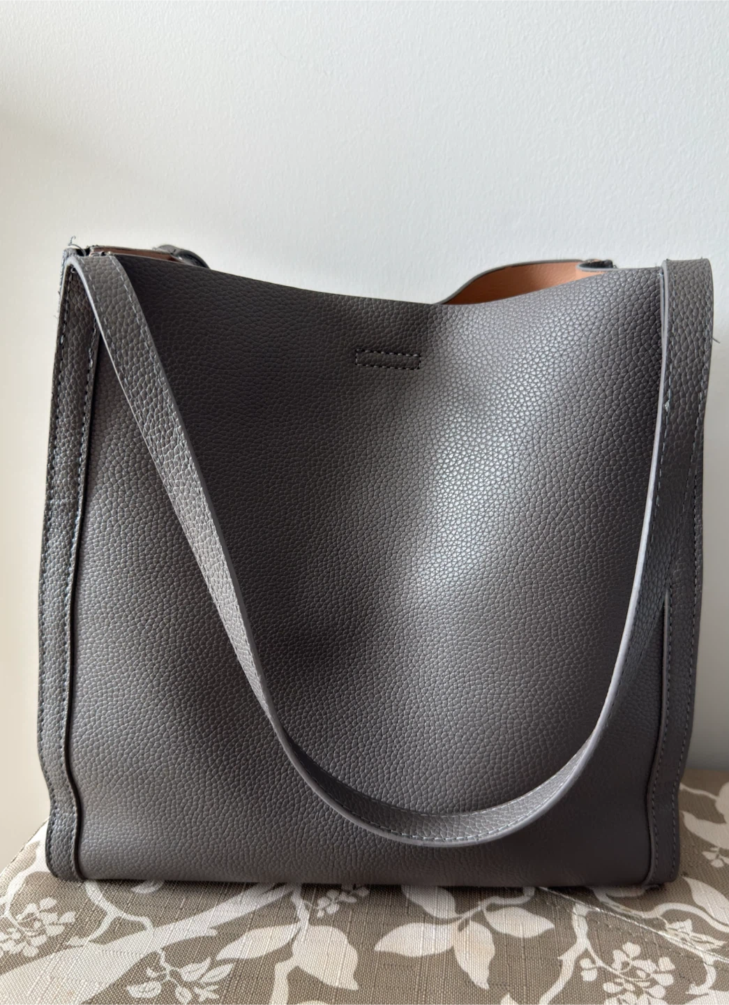 Grey Soft Leather Tote Bag - photo 3
