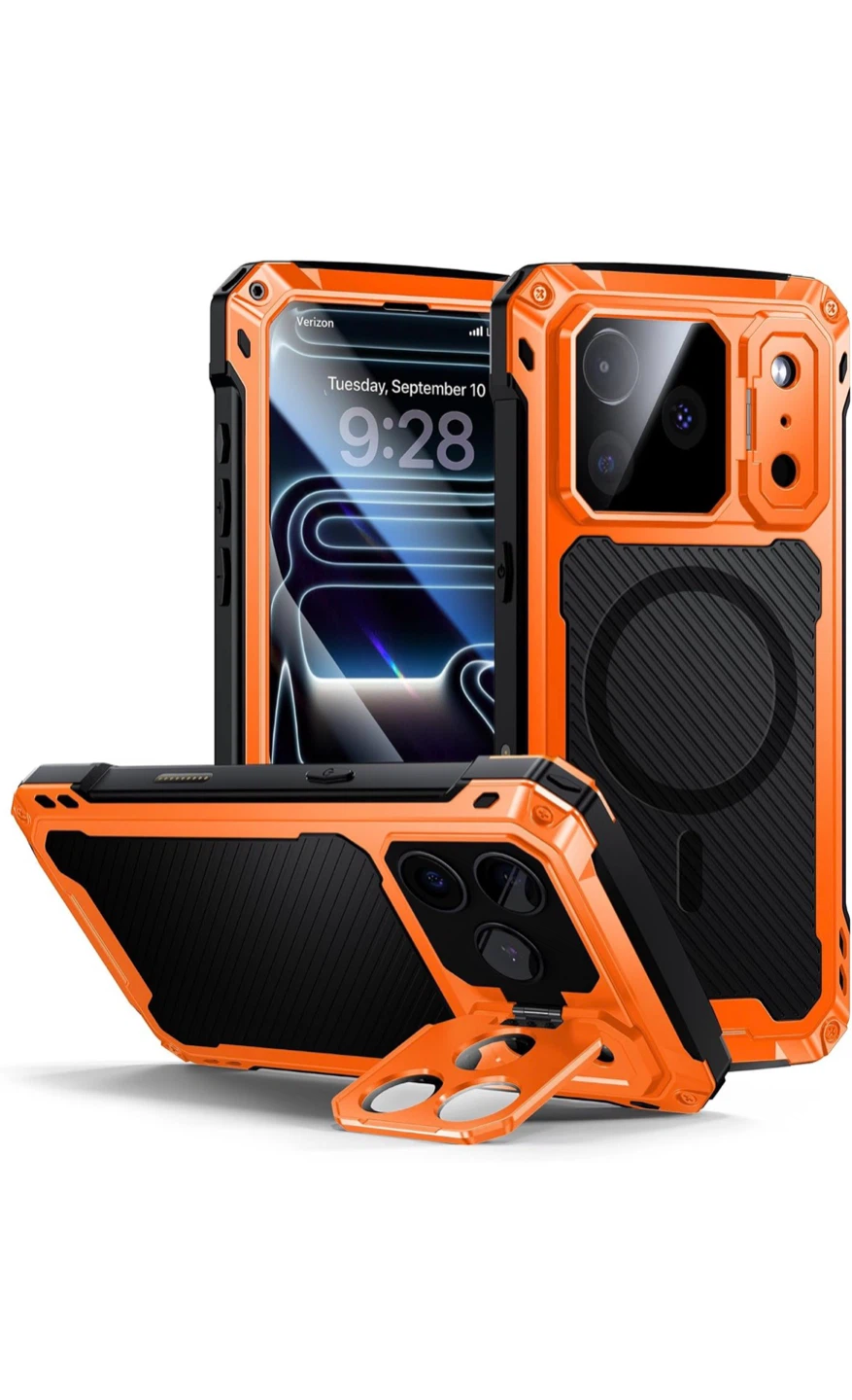 Orange Rugged iPhone 14 Pro Max Case with Kickstand