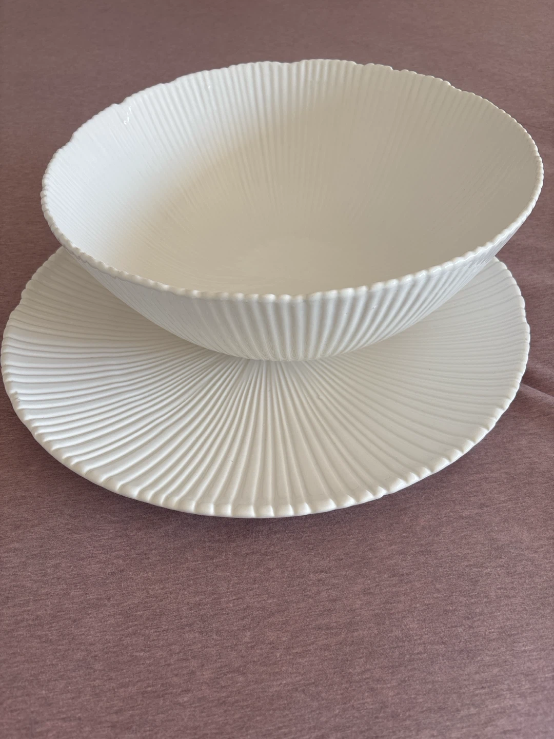 White Fluted Serving Bowl and Platter Set - photo 3