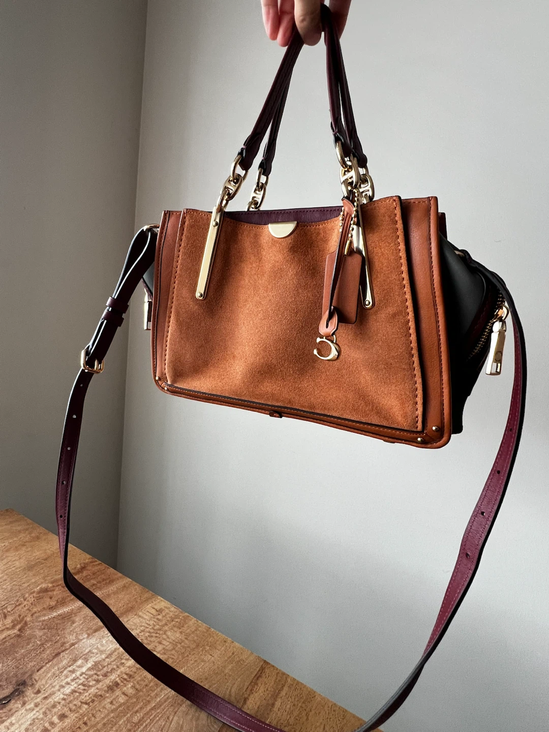 Coach Leather and Suede Colourblock Satchel Handbag
