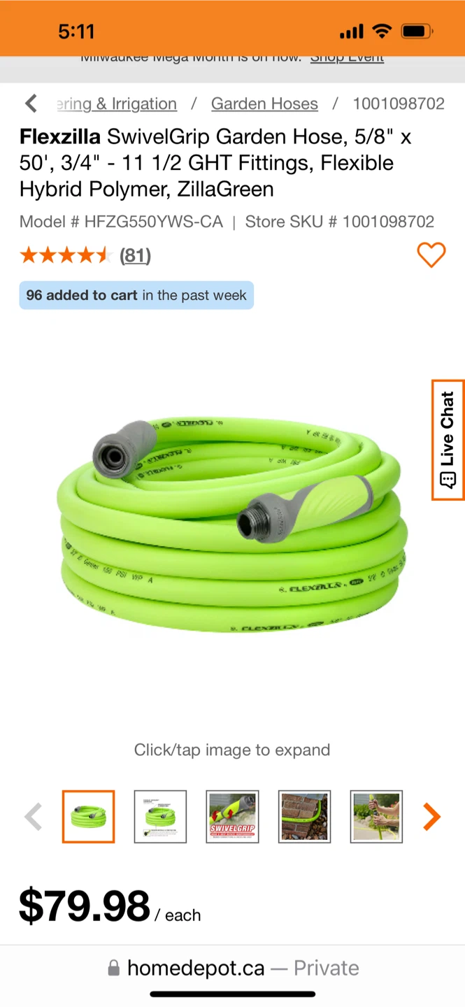 Flexzilla 50 ft Garden Hose - 5/8 inch