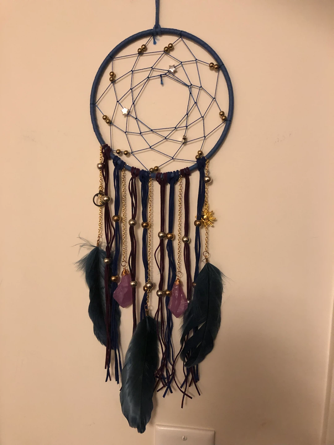 Dreamcatcher with Feathers and Crystals