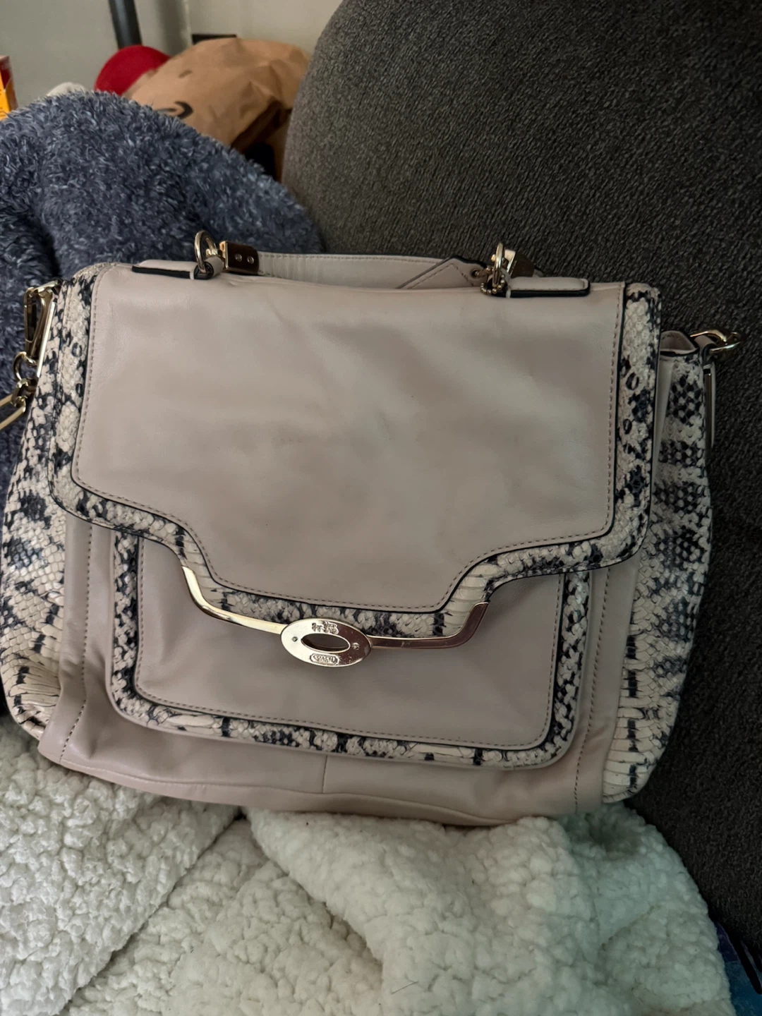 Coach Madison Light Pink & Python Trim Crossbody Satchel
