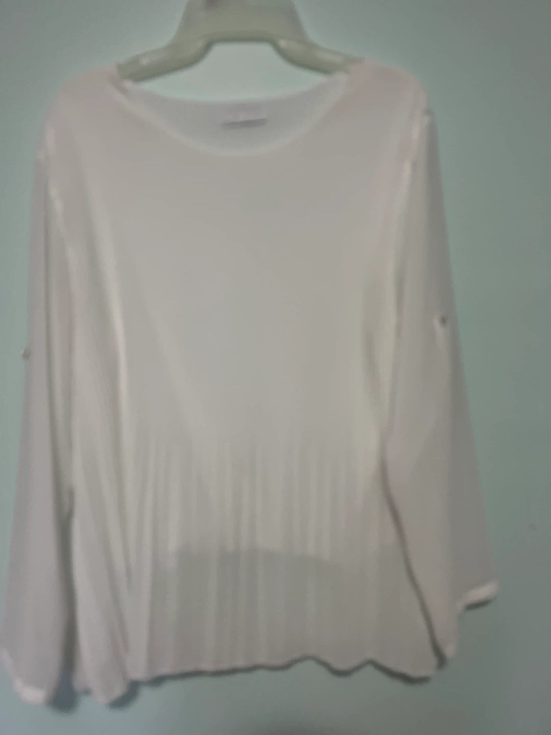 White Pleated Long Sleeve Blouse