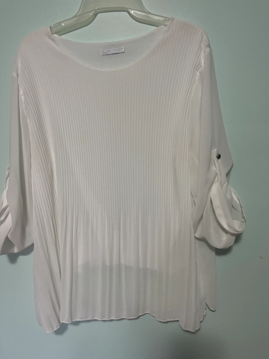 White Pleated Long Sleeve Blouse - photo 2