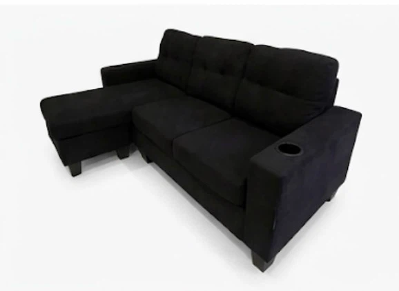 Black Micro-Suede Modular Sectional Sofa with Cup Holders
