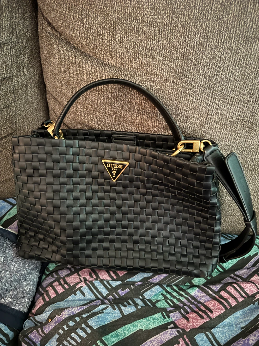 Guess Black Woven Tote Handbag