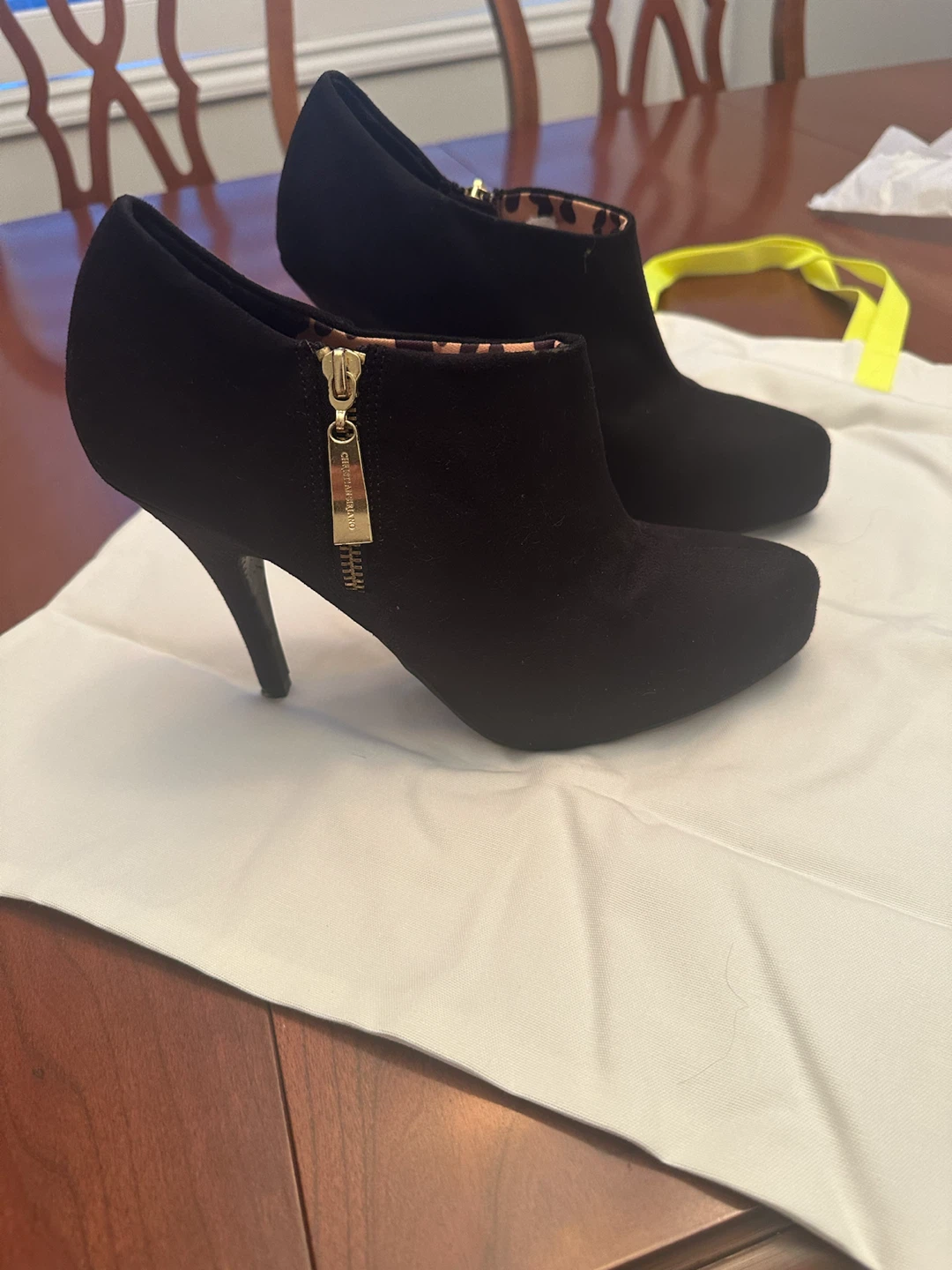 Black Suede Ankle Boots with Zipper Detail