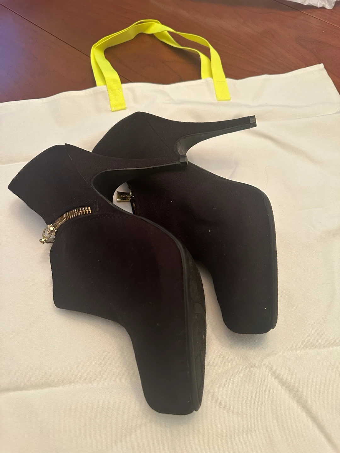 Black Suede Ankle Boots with Zipper Detail - photo 3