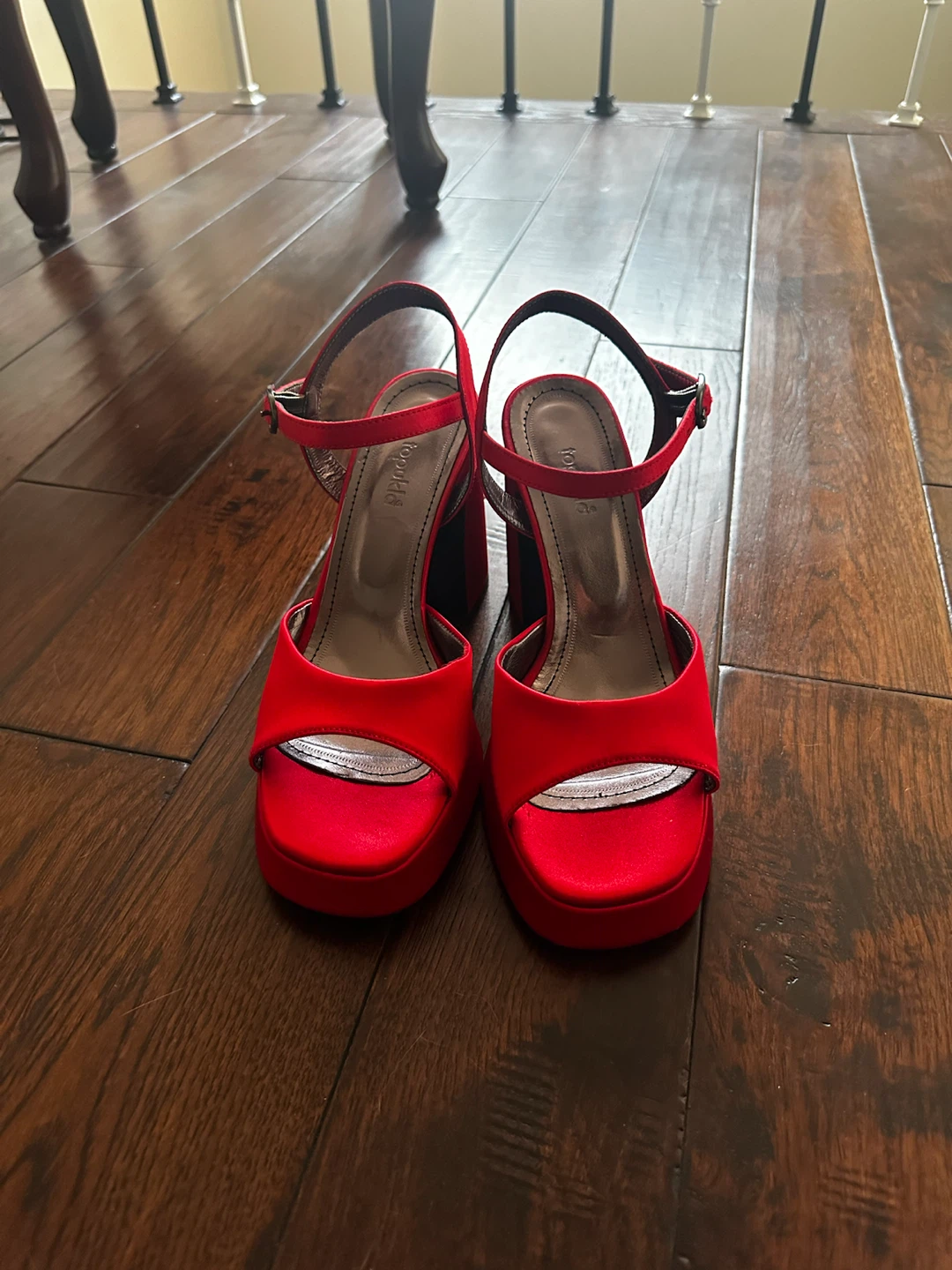 Red Satin Platform Heeled Sandals