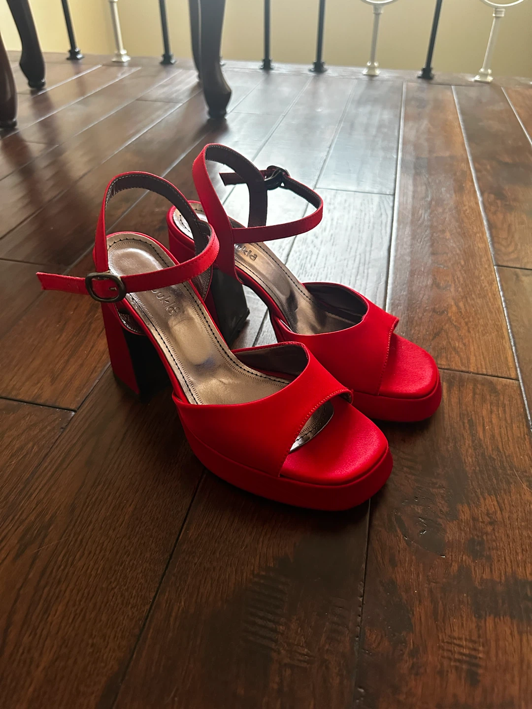 Red Satin Platform Heeled Sandals - photo 2