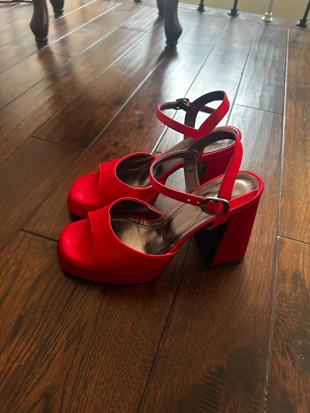 Red Satin Platform Heeled Sandals - photo 3