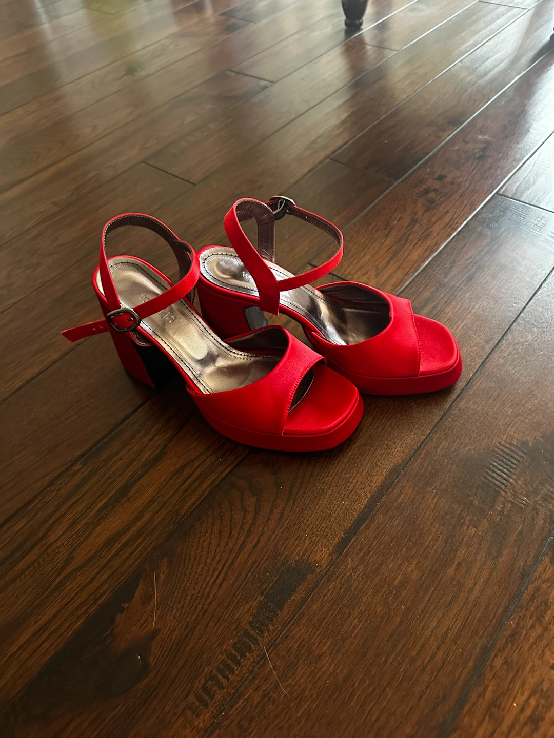 Red Satin Platform Heeled Sandals - photo 4
