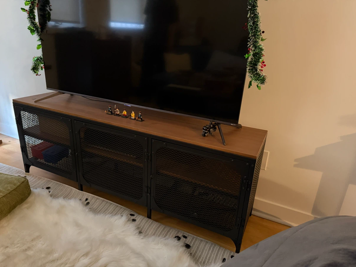 Industrial Style Media Console with Mesh Doors