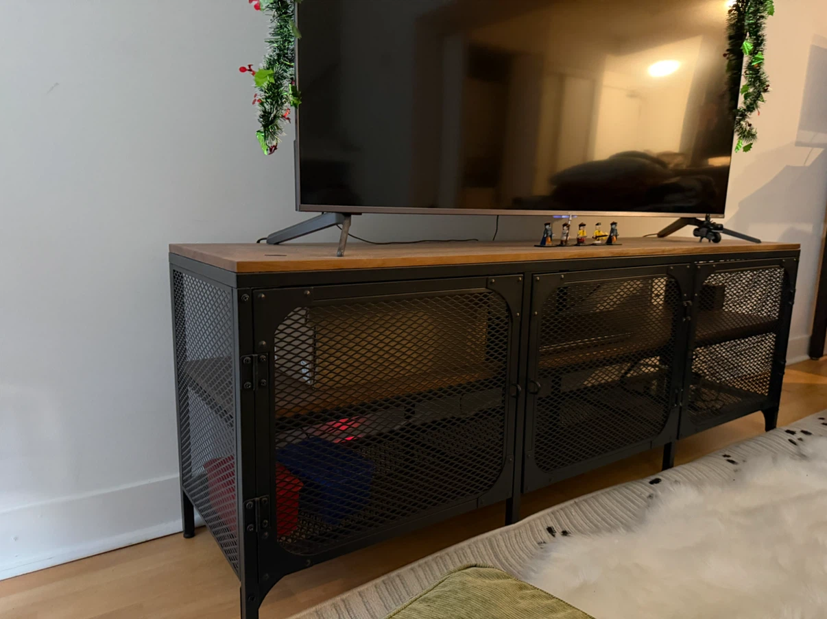 Industrial Style Media Console with Mesh Doors - photo 2