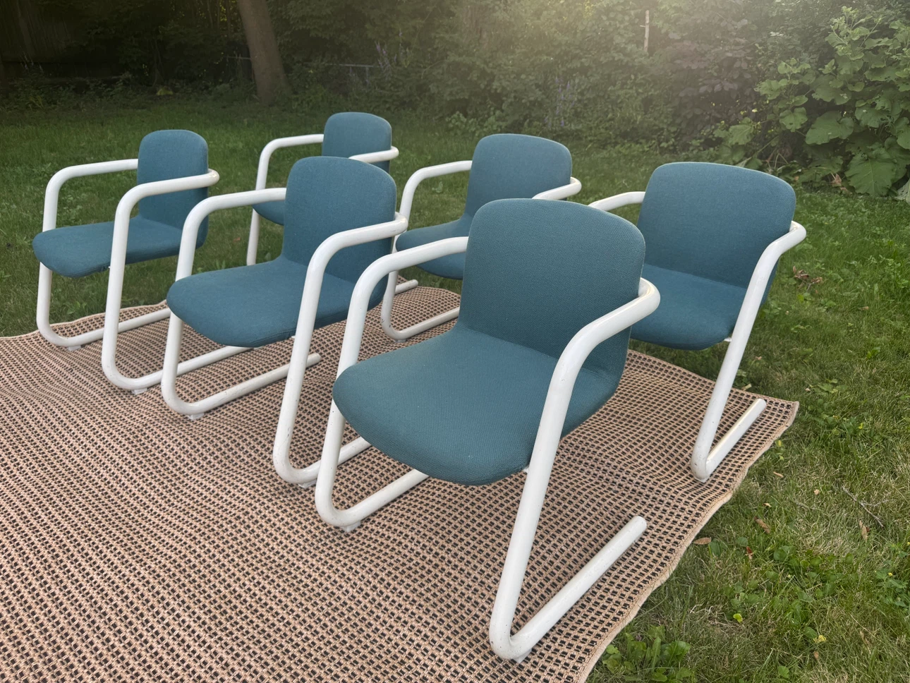 Set of 6 Blue Upholstered Cantilever Chairs - photo 2