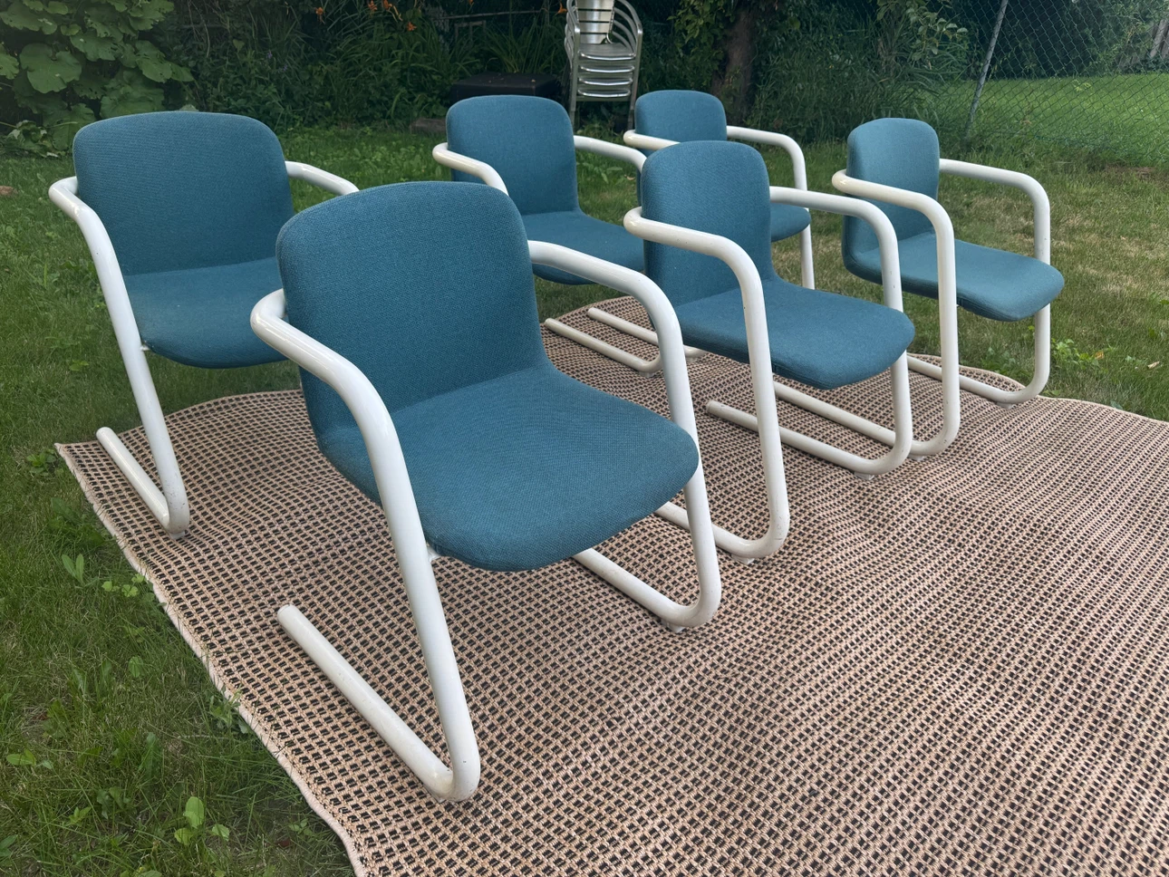Set of 6 Blue Upholstered Cantilever Chairs - photo 3