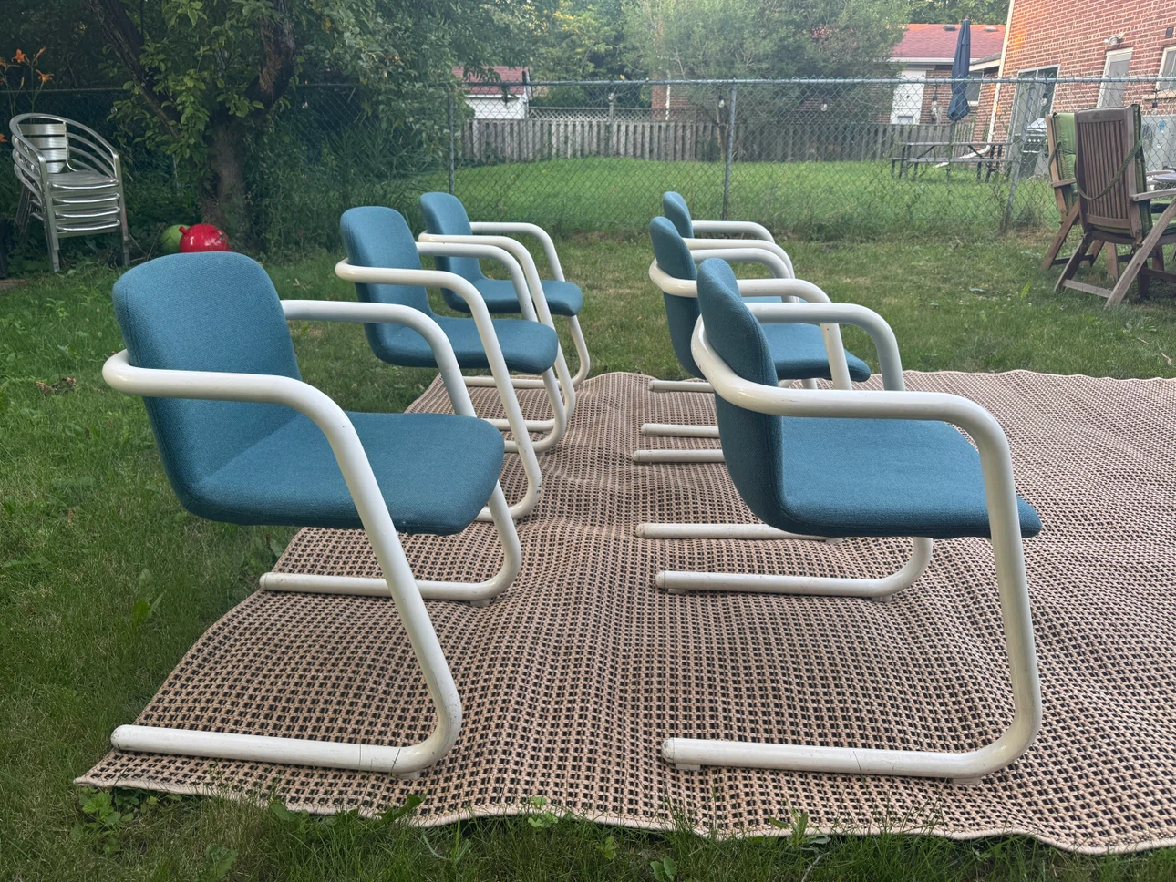 Set of 6 Blue Upholstered Cantilever Chairs - photo 4