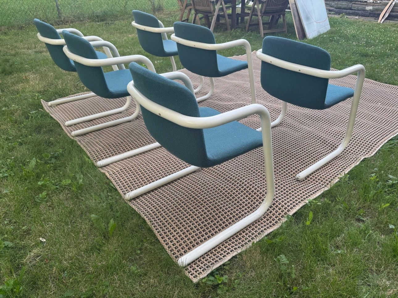 Set of 6 Blue Upholstered Cantilever Chairs - photo 5