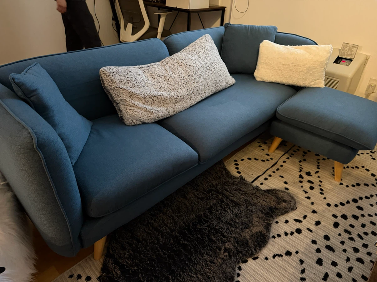 Blue Sectional Sofa with Ottoman
